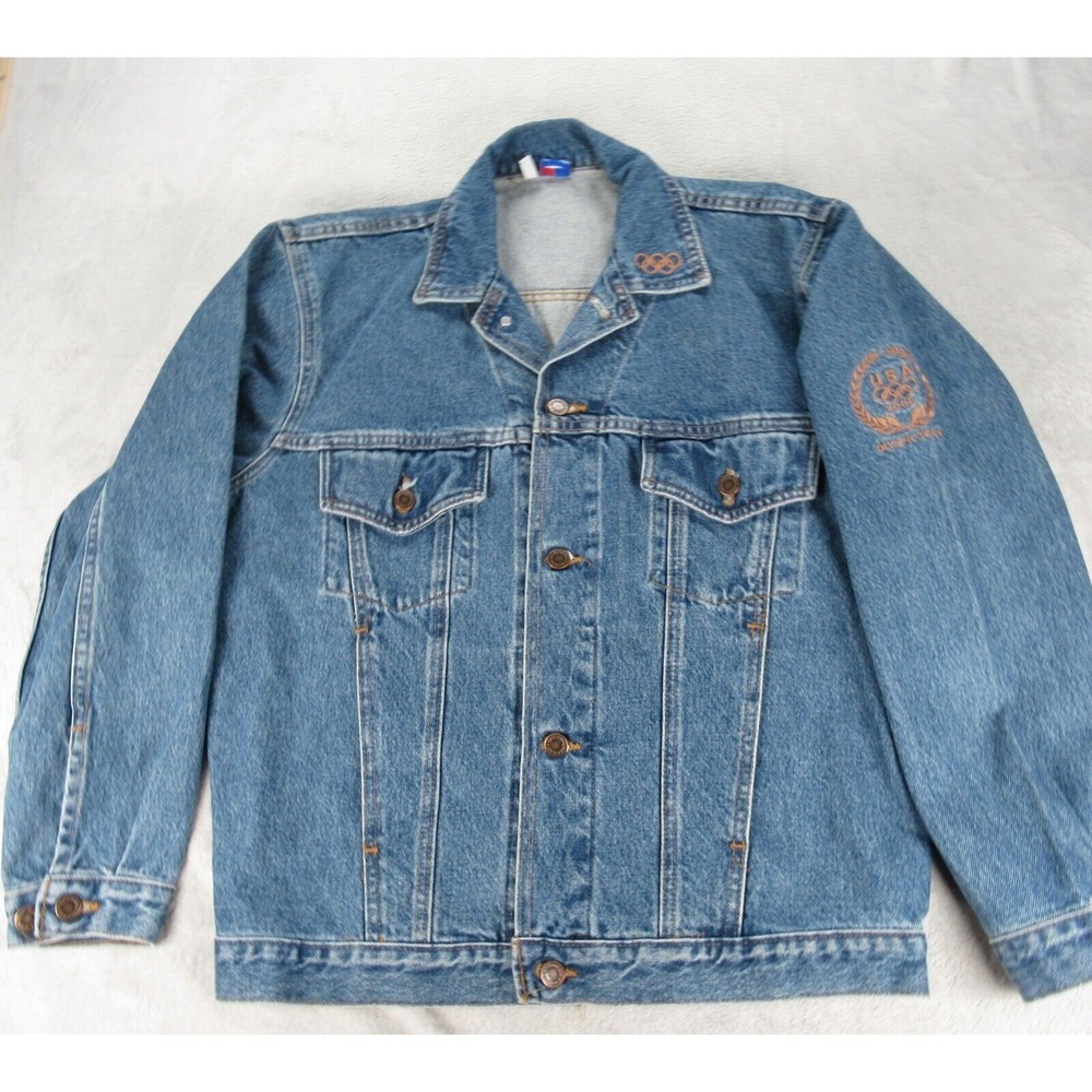 USA Olympics Team 2000 Denim Jacket Mens Small Blue Button Front USA Made VTG
